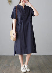 DIY Blue low high design Cotton side open Summer Ankle Dress - bagstylebliss