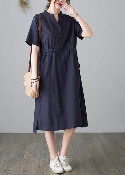 DIY Blue low high design Cotton side open Summer Ankle Dress - bagstylebliss