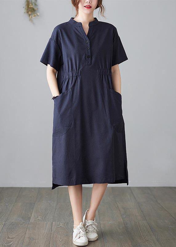 DIY Blue low high design Cotton side open Summer Ankle Dress - bagstylebliss