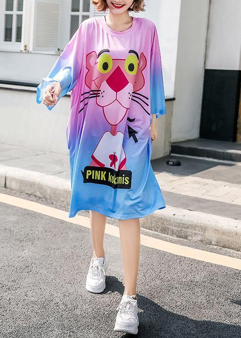 DIY Cartoon print cotton Long Shirts short sleeve Maxi summer Dresses - bagstylebliss