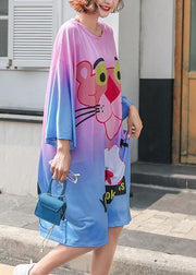 DIY Cartoon print cotton Long Shirts short sleeve Maxi summer Dresses - bagstylebliss