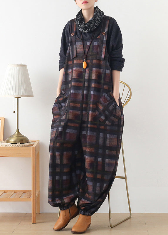 DIY Coffee Color Plaid Button Wolloverallhose Herbst