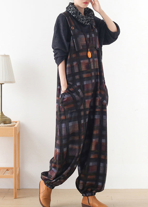 DIY Coffee Color Plaid Button Wolloverallhose Herbst