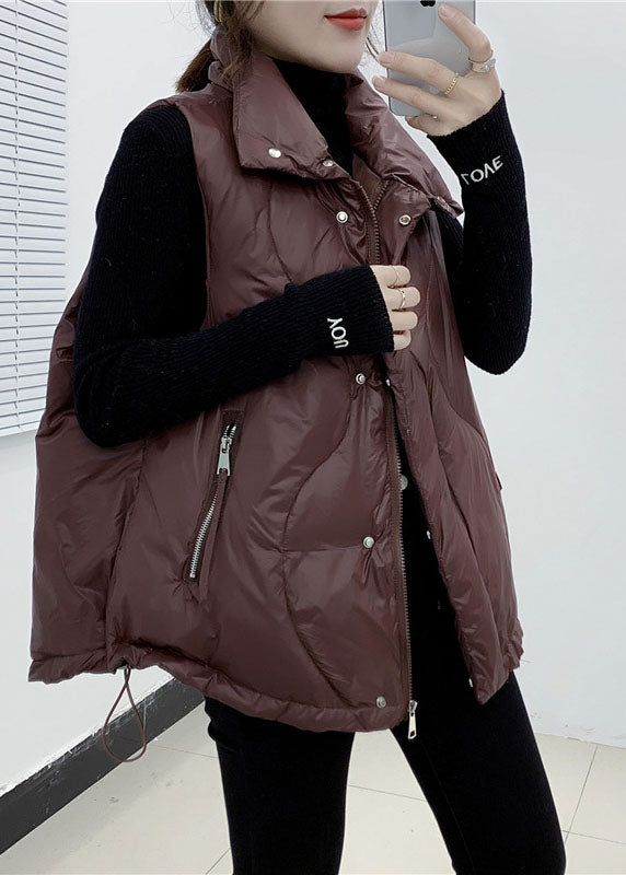 DIY Chocolate Thin Zipper Pocket Winter Down Cotton Vest