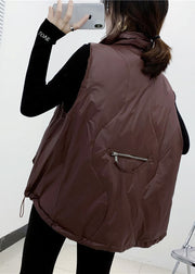 DIY Chocolate Thin Zipper Pocket Winter Down Cotton Vest