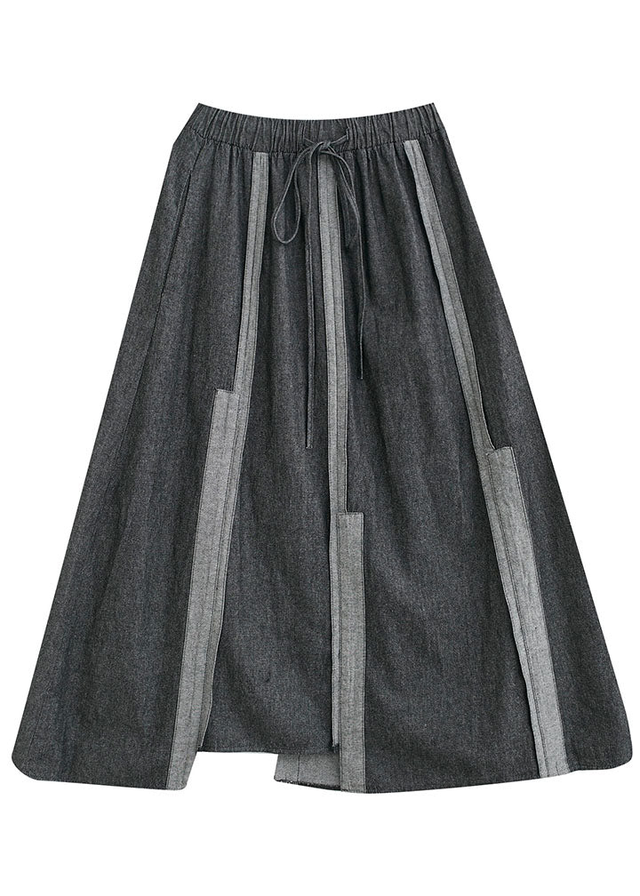 DIY Dark Gray Tie Waist Asymmetrical Design Casual Fall A Line  Skirt