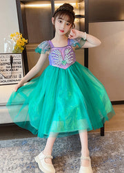 DIY Fluorescent Green Sequins Patchwork Tulle Baby Girls Party Dress Summer