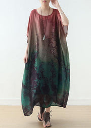 DIY Green Print Chiffon Batwing Sleeve Summer Long Dresses - bagstylebliss