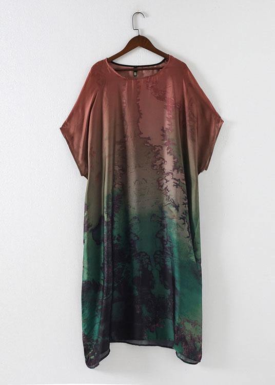 DIY Green Print Chiffon Batwing Sleeve Summer Long Dresses - bagstylebliss