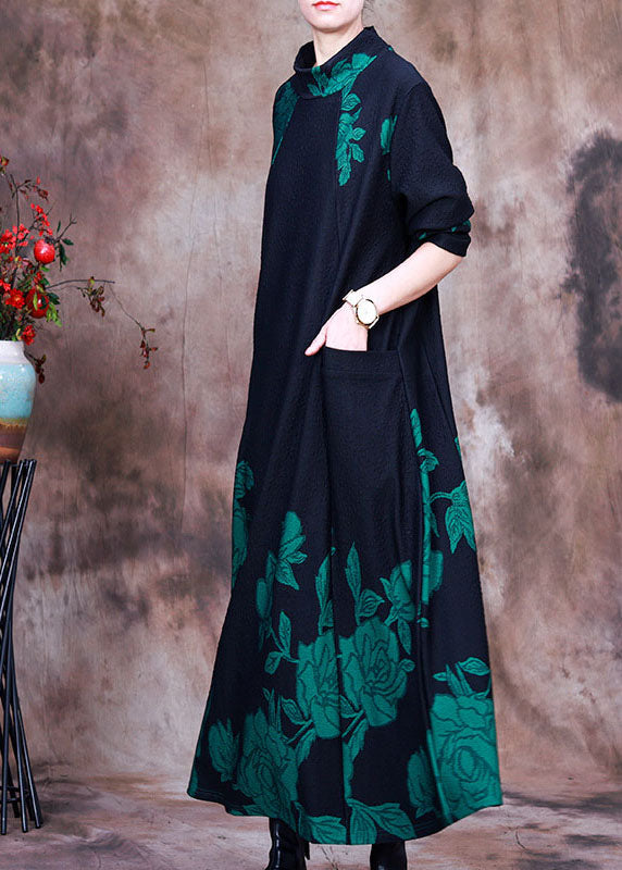 DIY Green Print Holiday slim fit Dress Spring