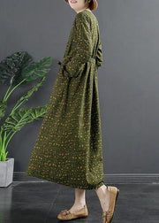 DIY Green Print Quilting Clothes V Neck Maxi Dresses - bagstylebliss