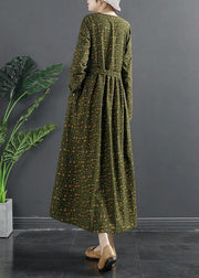 DIY Green Print Quilting Clothes V Neck Maxi Dresses - bagstylebliss