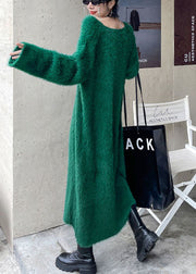 DIY Green cozy Mink velvet Casual Fall Sweater Dress