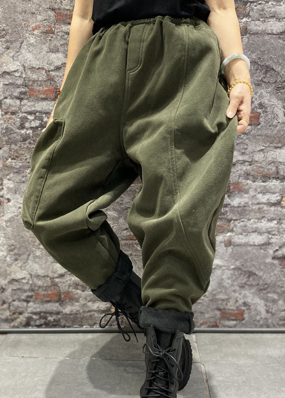 DIY Green fashion Patchwork Cashmere Pants Winter