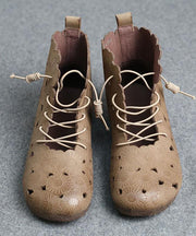DIY Grey Embossed Hollow Out Boots Lace Up Boots - bagstylebliss