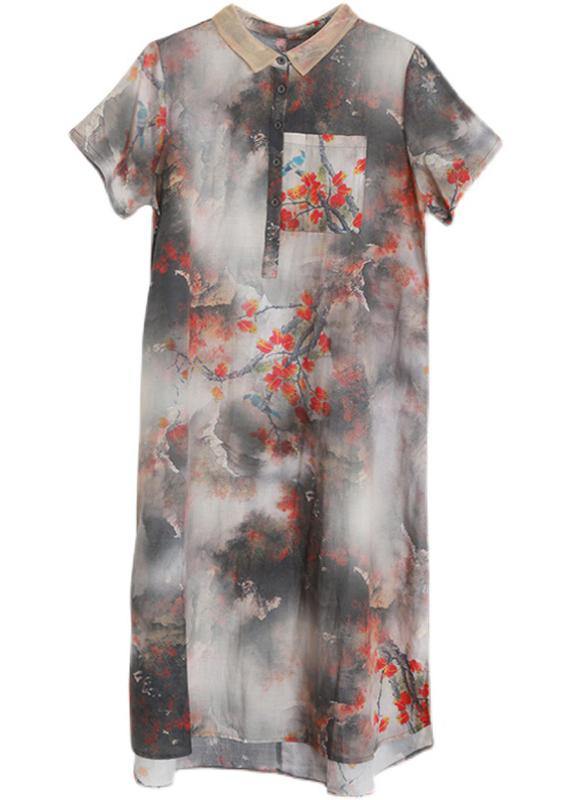 DIY Grey Print Silk Pockets Summer Vacation Dresses - bagstylebliss