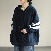 DIY Hooded cotton Spring Linen Tops women blouses design Navy shirt - bagstylebliss
