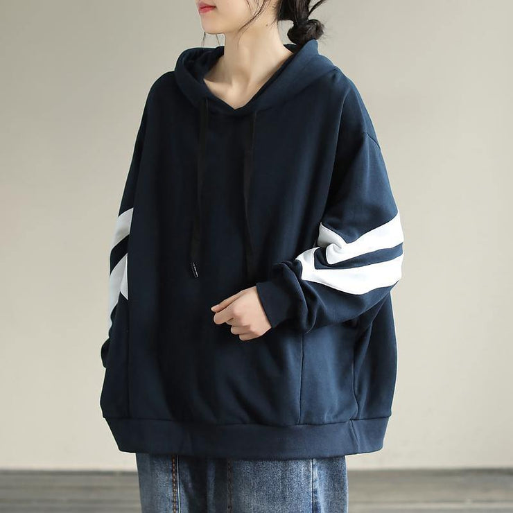 DIY Hooded cotton Spring Linen Tops women blouses design Navy shirt - bagstylebliss