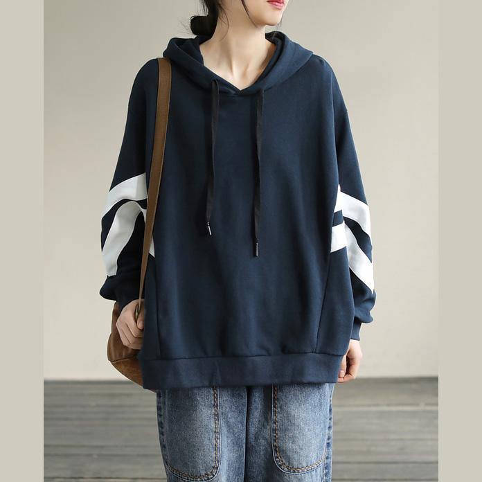 DIY Hooded cotton Spring Linen Tops women blouses design Navy shirt - bagstylebliss