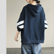 DIY Hooded cotton Spring Linen Tops women blouses design Navy shirt - bagstylebliss