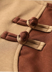 DIY Khaki O-Neck Patchwork Cotton Sweatshirts Top Spring