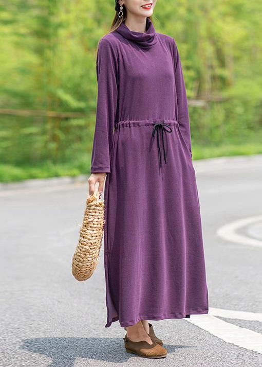 DIY Khaki Tunic Pattern High Neck Drawstring Spring Dresses - bagstylebliss