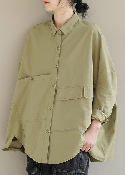 DIY Lapel Asymmetric Shirts Sleeve Khaki Shirt - bagstylebliss