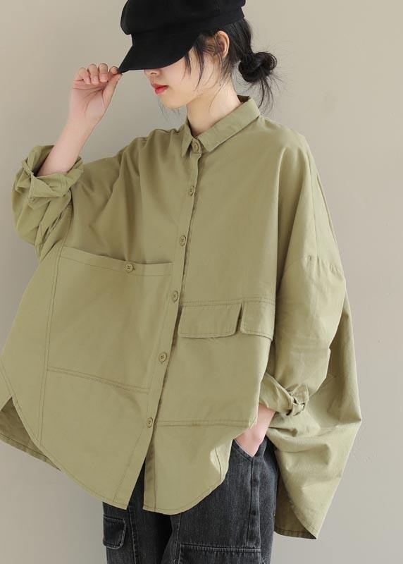 DIY Lapel Asymmetric Shirts Sleeve Khaki Shirt - bagstylebliss