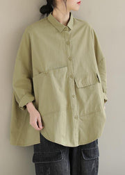 DIY Lapel Asymmetric Shirts Sleeve Khaki Shirt - bagstylebliss