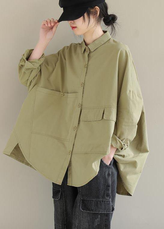 DIY Lapel Asymmetric Shirts Sleeve Khaki Shirt - bagstylebliss