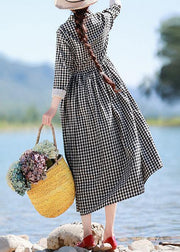 DIY Lapel Drawstring Spring Clothes Women Photography Black Plaid Dresses - bagstylebliss