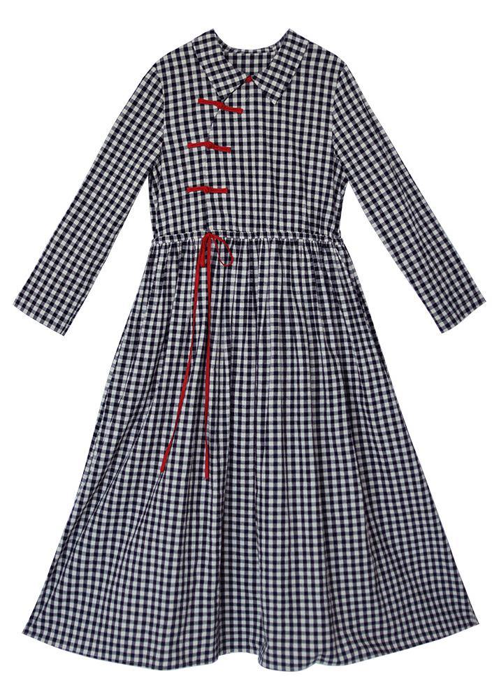 DIY Lapel Drawstring Spring Clothes Women Photography Black Plaid Dresses - bagstylebliss