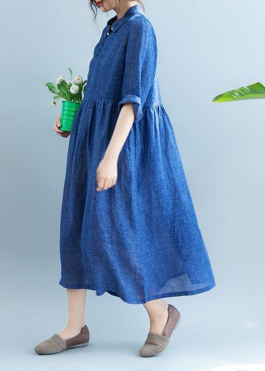 DIY Lapel cotton Summer Clothes For Women Fabrics Blue Dress - bagstylebliss