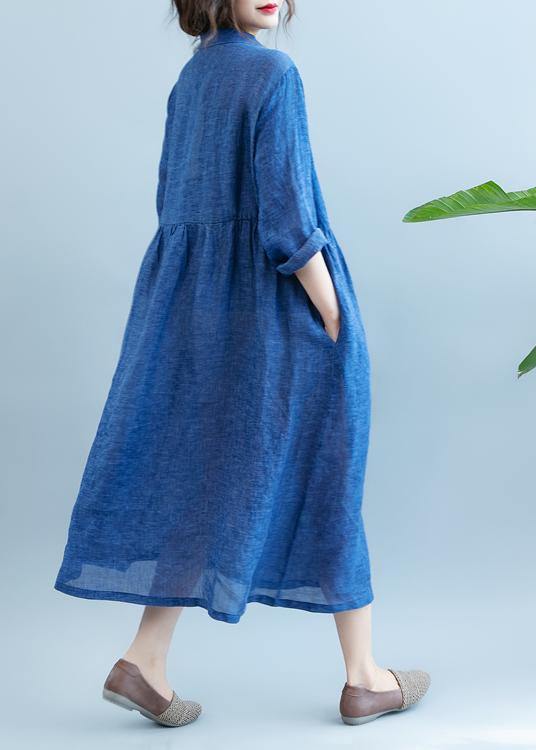 DIY Lapel cotton Summer Clothes For Women Fabrics Blue Dress - bagstylebliss