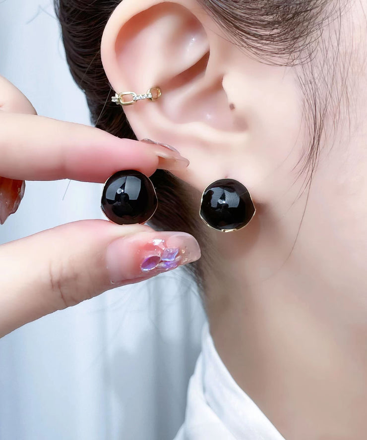 DIY Mulberry Alloy Inlaid Gem Stone Round Stud Earrings