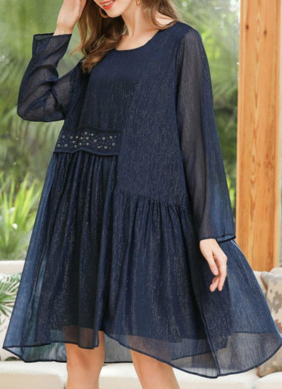 DIY Navy Asymmetrical Design Chiffon Fashion Summer Holiday Dress - bagstylebliss