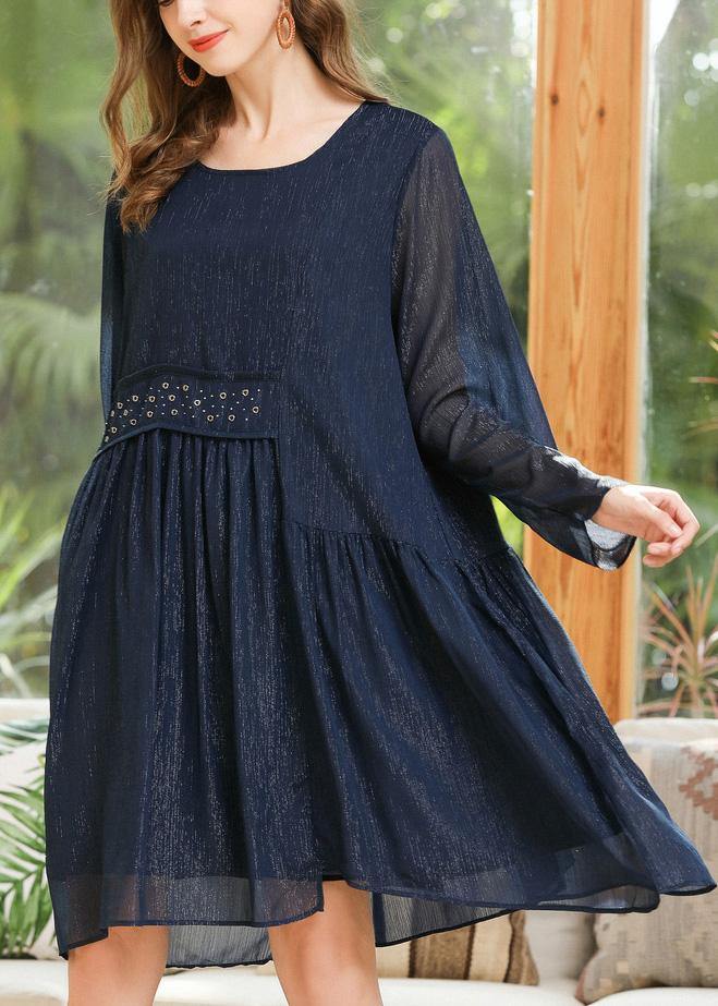 DIY Navy Asymmetrical Design Chiffon Fashion Summer Holiday Dress - bagstylebliss