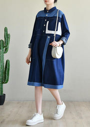 DIY Navy Long sleeve Chiffon Dress Patchwork Mid Dress - bagstylebliss