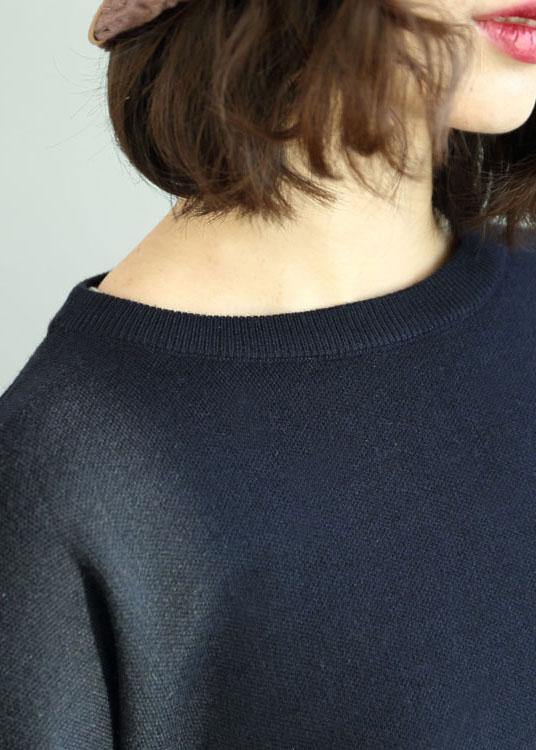 DIY Navy O-Neck Sequins Embroideried Fall Knit Sweaters - bagstylebliss