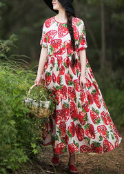 DIY O Neck Exra Large Hem Summer Tunic Fashion Ideas Red Strawberry Dress - bagstylebliss