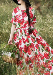 DIY O Neck Exra Large Hem Summer Tunic Fashion Ideas Red Strawberry Dress - bagstylebliss