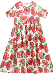 DIY O Neck Exra Large Hem Summer Tunic Fashion Ideas Red Strawberry Dress - bagstylebliss