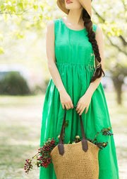 DIY O Neck Sleeveless Summer Wardrobes Work Green Long Dresses - bagstylebliss