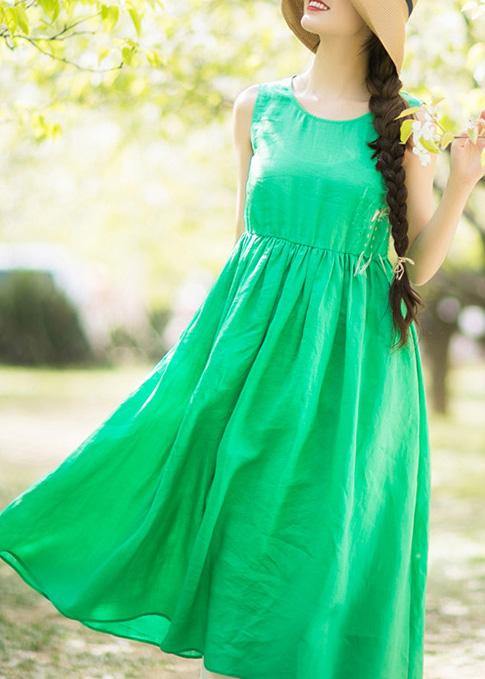 DIY O Neck Sleeveless Summer Wardrobes Work Green Long Dresses - bagstylebliss