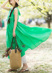 DIY O Neck Sleeveless Summer Wardrobes Work Green Long Dresses - bagstylebliss