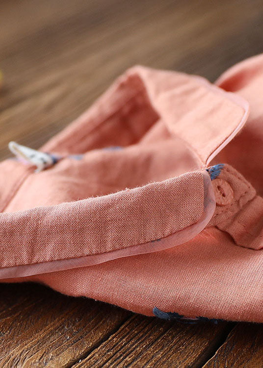 DIY Orange Embroideried Loose Linen Shirts Spring