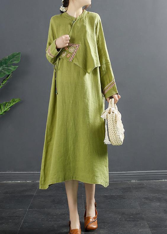DIY Patchwork Lnspiration Green Embroidery Maxi Dress - bagstylebliss