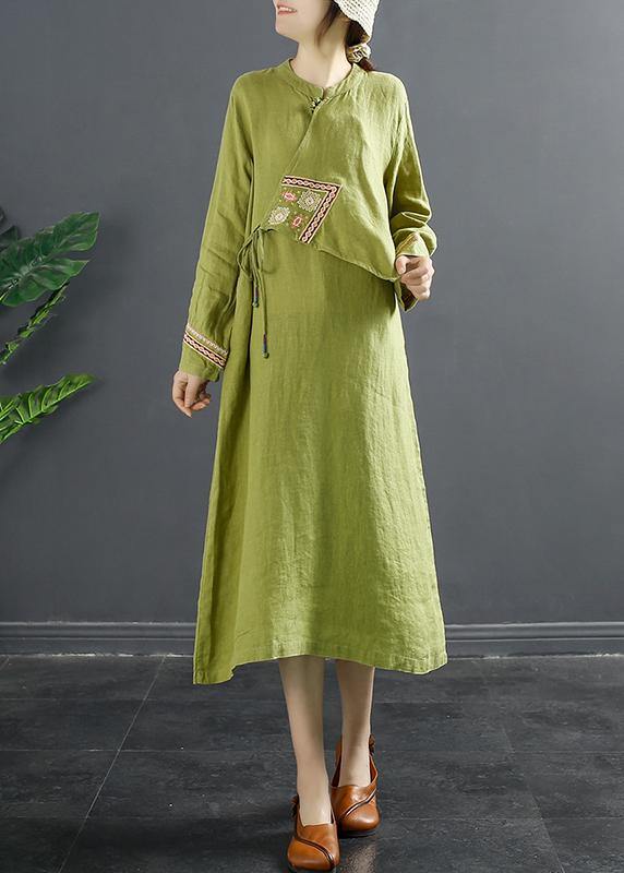 DIY Patchwork Lnspiration Green Embroidery Maxi Dress - bagstylebliss