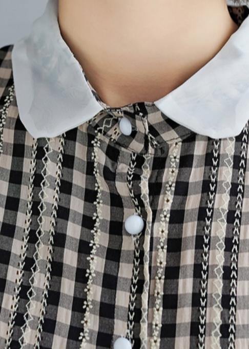 DIY Peter pan Collar Cotton summer clothes For Women black plaid Dress - bagstylebliss