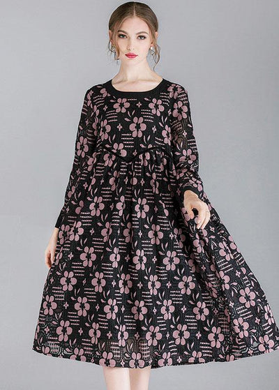 DIY Pink Fashion Lace Spring Sundress Long Sleeve - bagstylebliss